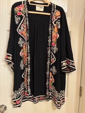 Savanna Jane Black Floral Embroidered Open Kimono